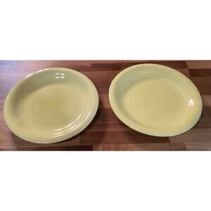 Set of 2 Citrus Grove Brush Stroke Swirl YELLOW Dinner Plates 10 7/8"